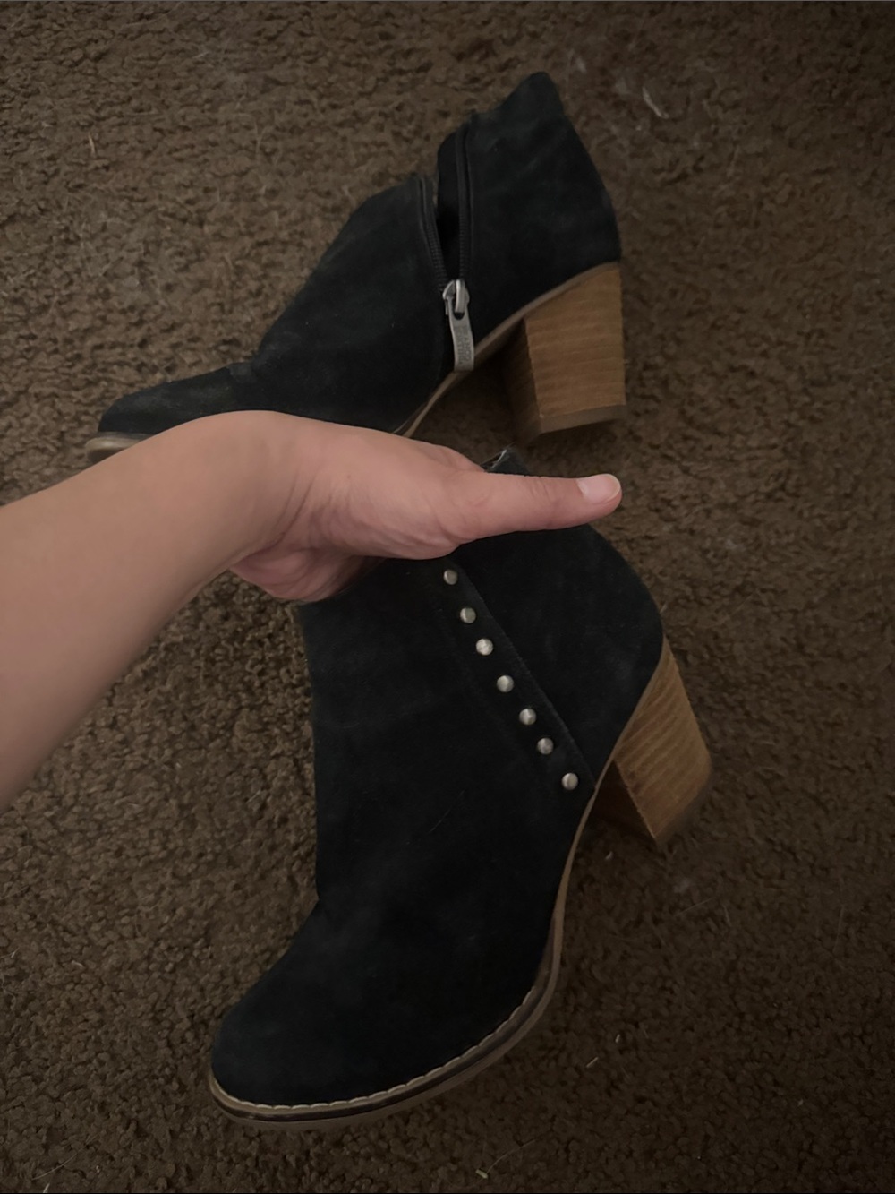 Franco Fortini Women’s Black Suede Ankle Booties with Stud Detail